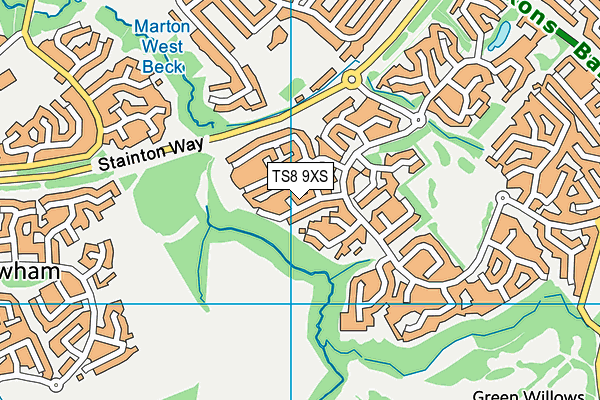 TS8 9XS map - OS VectorMap District (Ordnance Survey)