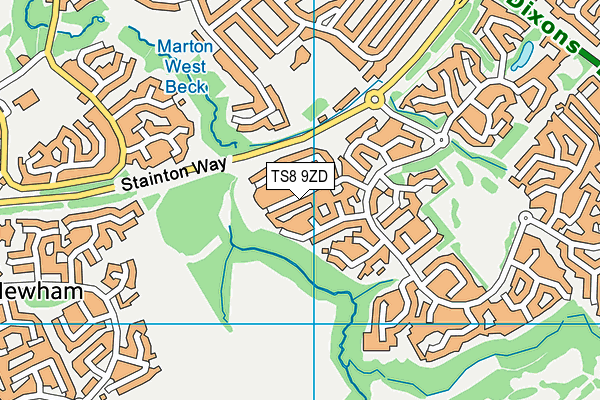 TS8 9ZD map - OS VectorMap District (Ordnance Survey)