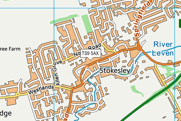 TS9 5AX map - OS VectorMap District (Ordnance Survey)
