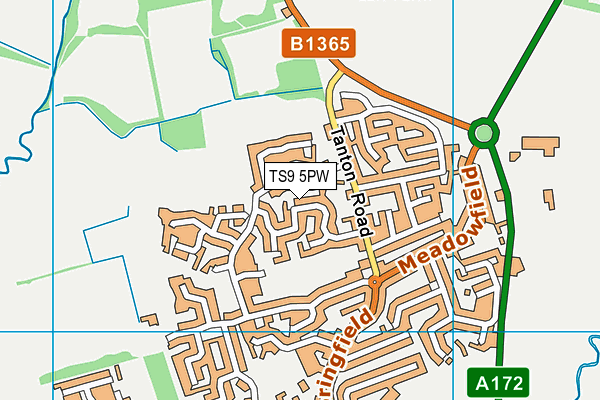 TS9 5PW map - OS VectorMap District (Ordnance Survey)