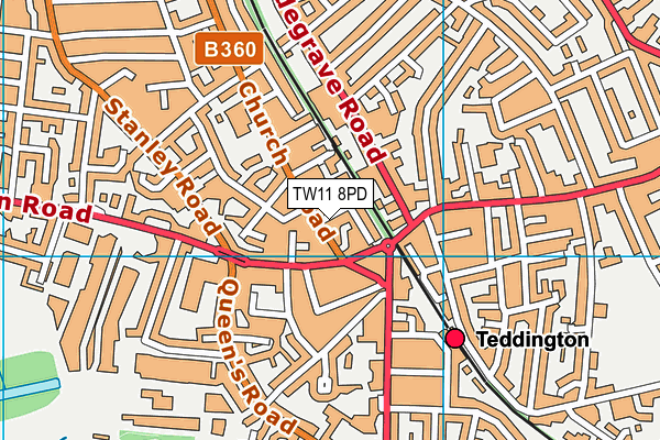 TW11 8PD map - OS VectorMap District (Ordnance Survey)
