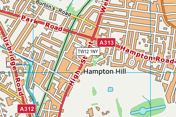 Energie Fitness (Hampton Hill) map (TW12 1NY) - OS VectorMap District (Ordnance Survey)