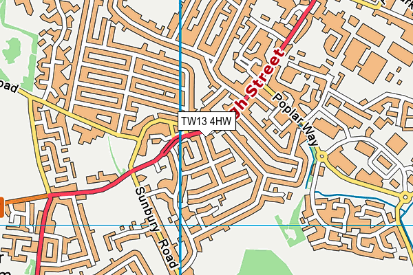 TW13 4HW map - OS VectorMap District (Ordnance Survey)