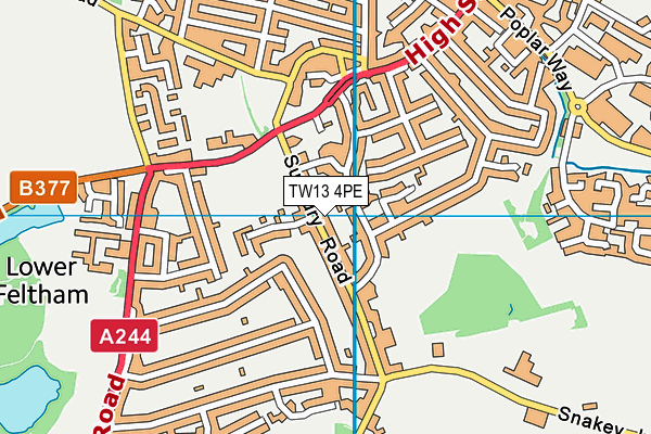 TW13 4PE map - OS VectorMap District (Ordnance Survey)