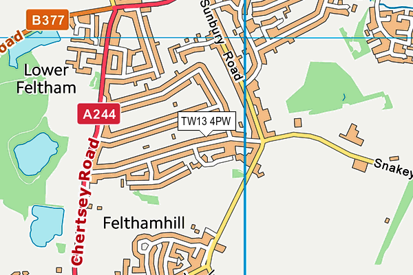 TW13 4PW map - OS VectorMap District (Ordnance Survey)