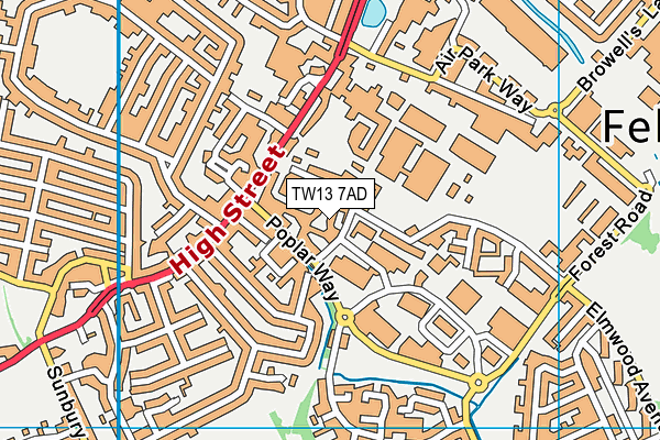 TW13 7AD map - OS VectorMap District (Ordnance Survey)