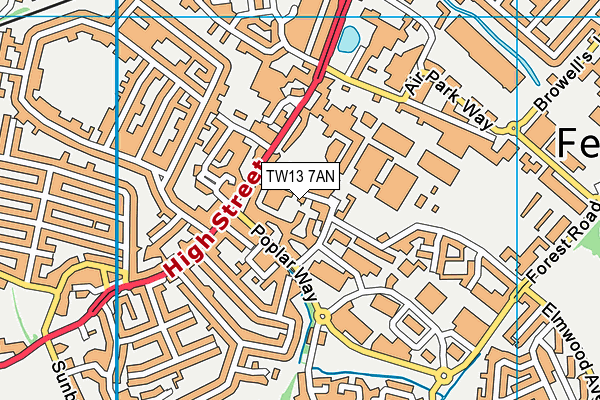 TW13 7AN map - OS VectorMap District (Ordnance Survey)