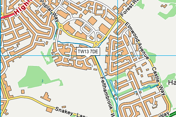 TW13 7DE map - OS VectorMap District (Ordnance Survey)