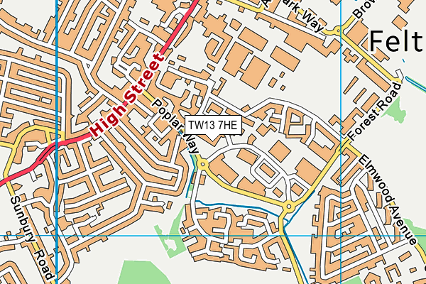 TW13 7HE map - OS VectorMap District (Ordnance Survey)