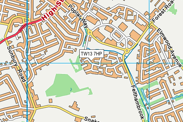 TW13 7HP map - OS VectorMap District (Ordnance Survey)