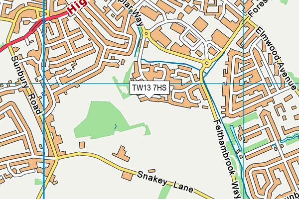 TW13 7HS map - OS VectorMap District (Ordnance Survey)
