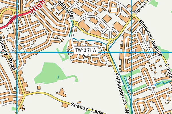 TW13 7HW map - OS VectorMap District (Ordnance Survey)