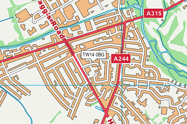 TW14 0BG map - OS VectorMap District (Ordnance Survey)