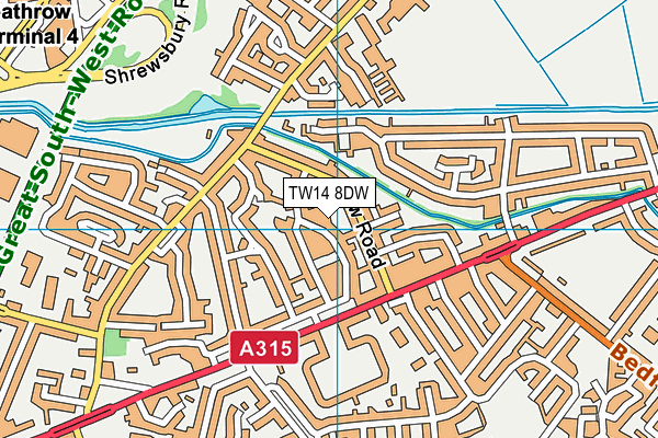 TW14 8DW map - OS VectorMap District (Ordnance Survey)
