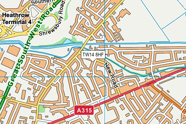 TW14 8HF map - OS VectorMap District (Ordnance Survey)