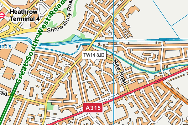 TW14 8JD map - OS VectorMap District (Ordnance Survey)