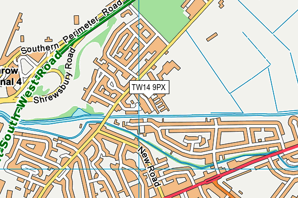 TW14 9PX map - OS VectorMap District (Ordnance Survey)