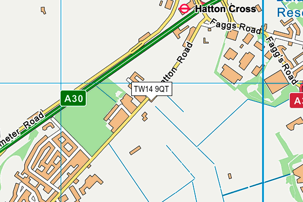 Bedfont And Feltham Football And Social Club map (TW14 9QT) - OS VectorMap District (Ordnance Survey)