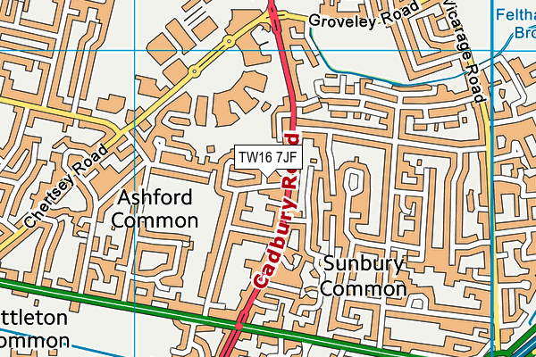 TW16 7JF map - OS VectorMap District (Ordnance Survey)