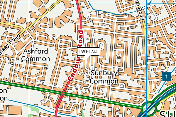 TW16 7JJ map - OS VectorMap District (Ordnance Survey)