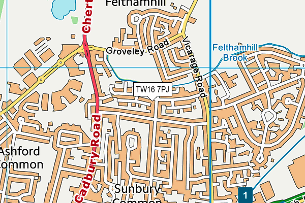 TW16 7PJ map - OS VectorMap District (Ordnance Survey)