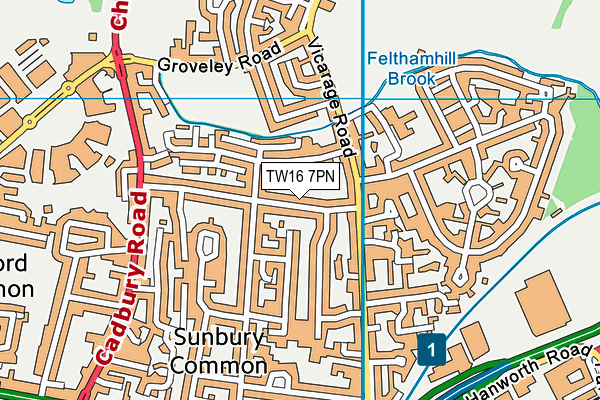 TW16 7PN map - OS VectorMap District (Ordnance Survey)