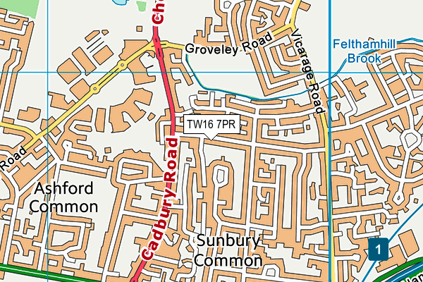 TW16 7PR map - OS VectorMap District (Ordnance Survey)