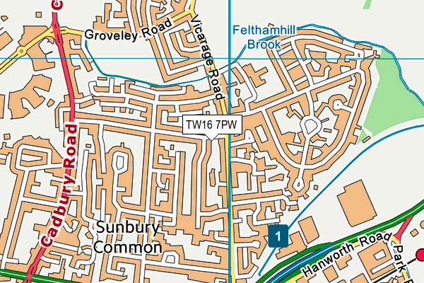 TW16 7PW map - OS VectorMap District (Ordnance Survey)