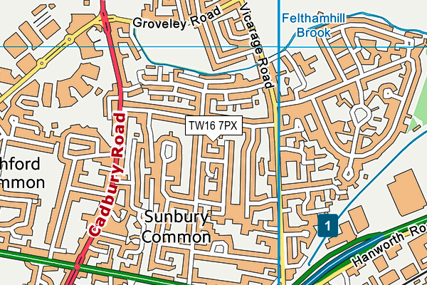 TW16 7PX map - OS VectorMap District (Ordnance Survey)