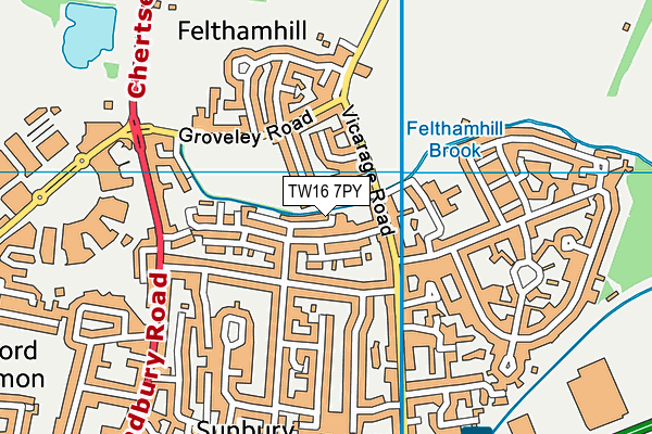 TW16 7PY map - OS VectorMap District (Ordnance Survey)