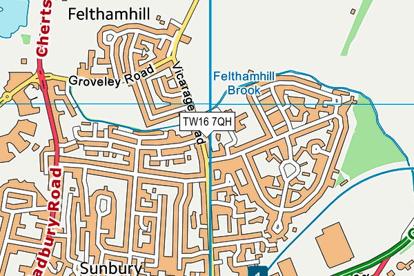 TW16 7QH map - OS VectorMap District (Ordnance Survey)