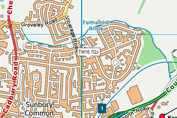 TW16 7QJ map - OS VectorMap District (Ordnance Survey)