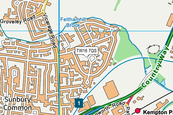 TW16 7QS map - OS VectorMap District (Ordnance Survey)