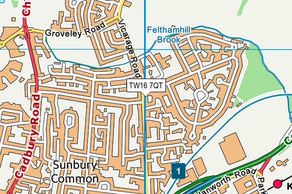 TW16 7QT map - OS VectorMap District (Ordnance Survey)