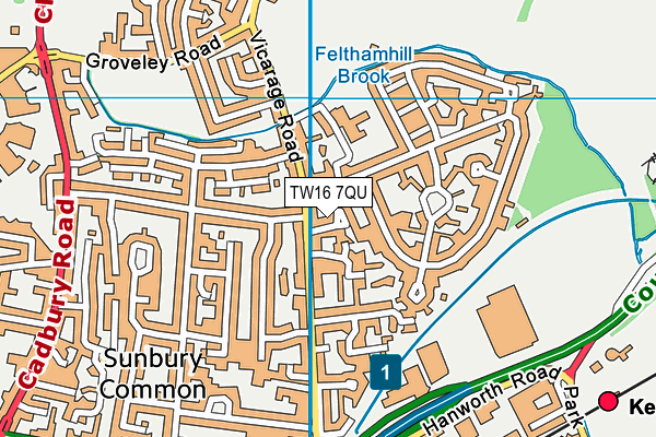 TW16 7QU map - OS VectorMap District (Ordnance Survey)