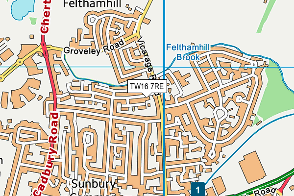 TW16 7RE map - OS VectorMap District (Ordnance Survey)