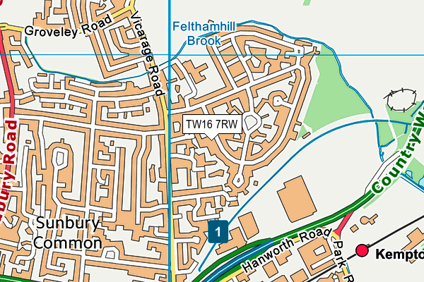 TW16 7RW map - OS VectorMap District (Ordnance Survey)