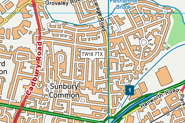 TW16 7TX map - OS VectorMap District (Ordnance Survey)