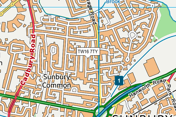 TW16 7TY map - OS VectorMap District (Ordnance Survey)