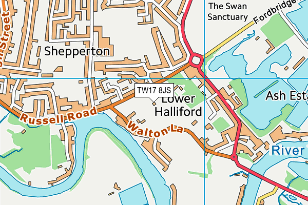 TW17 8JS map - OS VectorMap District (Ordnance Survey)