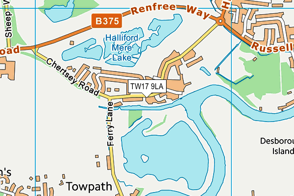 TW17 9LA map - OS VectorMap District (Ordnance Survey)
