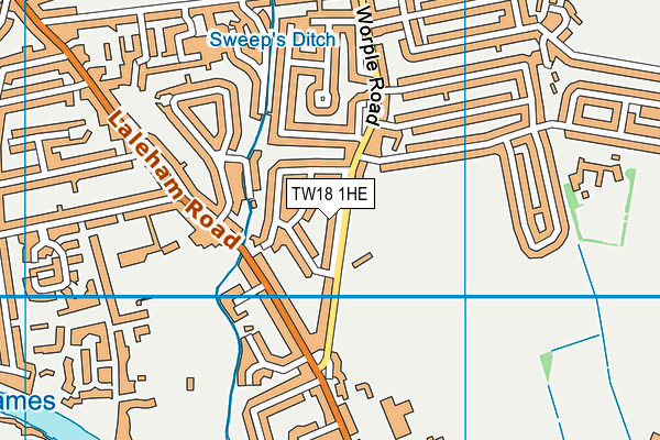 TW18 1HE map - OS VectorMap District (Ordnance Survey)