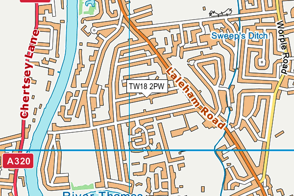 TW18 2PW map - OS VectorMap District (Ordnance Survey)