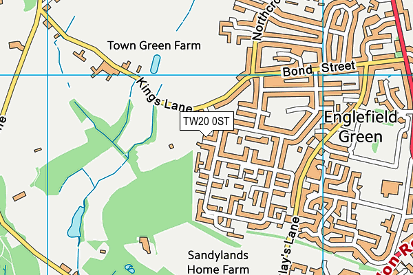Kings Lane Playing Fields map (TW20 0ST) - OS VectorMap District (Ordnance Survey)