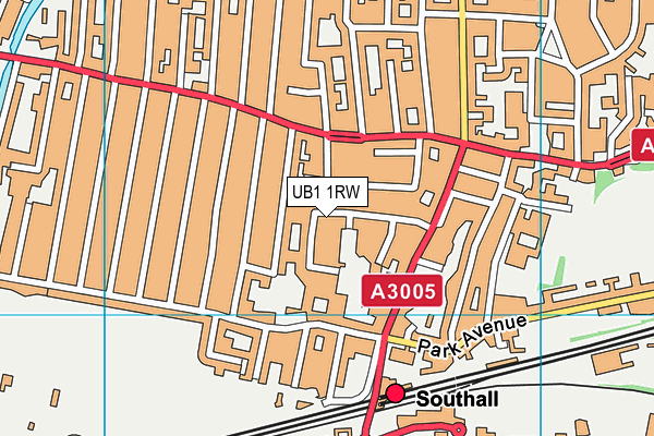 UB1 1RW map - OS VectorMap District (Ordnance Survey)