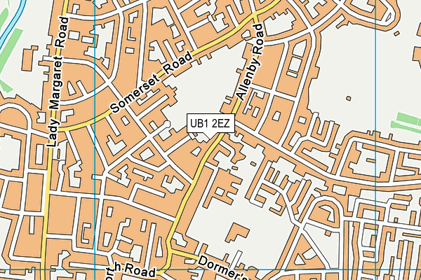 UB1 2EZ map - OS VectorMap District (Ordnance Survey)