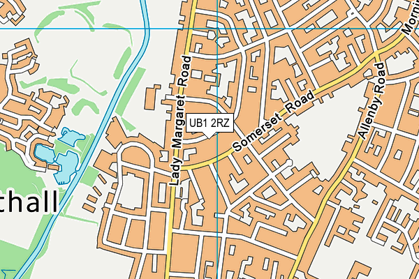 UB1 2RZ map - OS VectorMap District (Ordnance Survey)