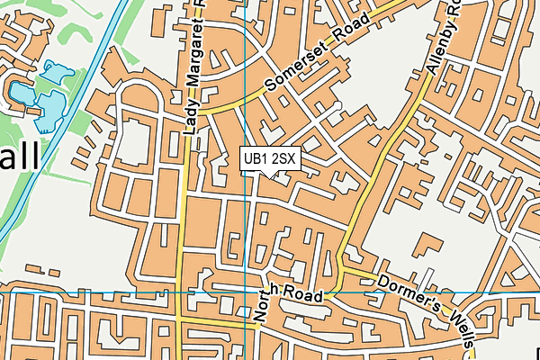 UB1 2SX map - OS VectorMap District (Ordnance Survey)