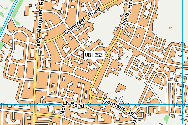 UB1 2SZ map - OS VectorMap District (Ordnance Survey)