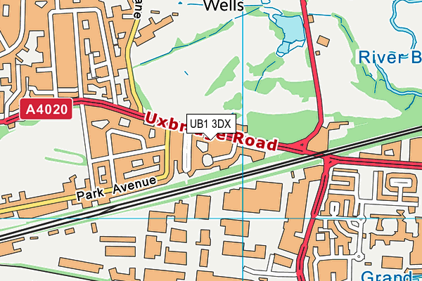 UB1 3DX map - OS VectorMap District (Ordnance Survey)